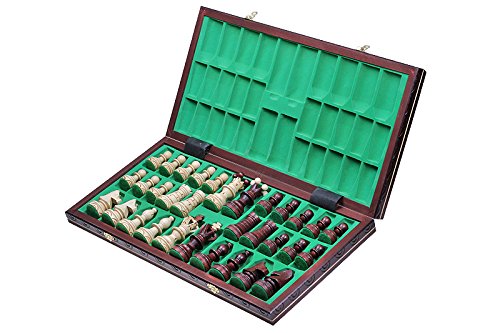 Magnifique jeu d'échecs en bois fabriqué à la main avec planche en bois et pièces d'échecs fabriquées à la main – 1 à 2 joueurs, idée cadeau (55 cm)