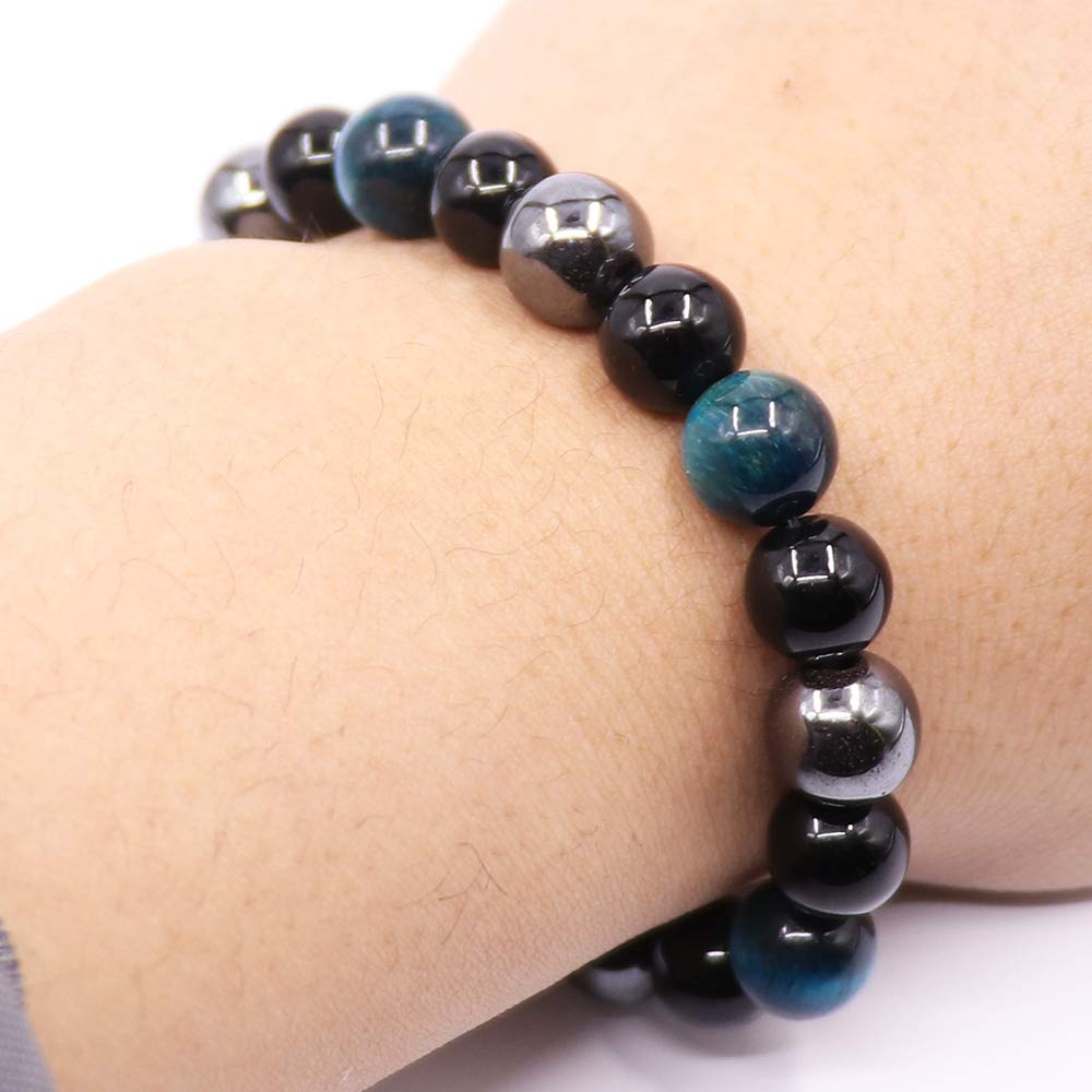 Bracelet Triple Protection Oeil de tigre, perles en hématite et obsidienne noire de l'UEUC