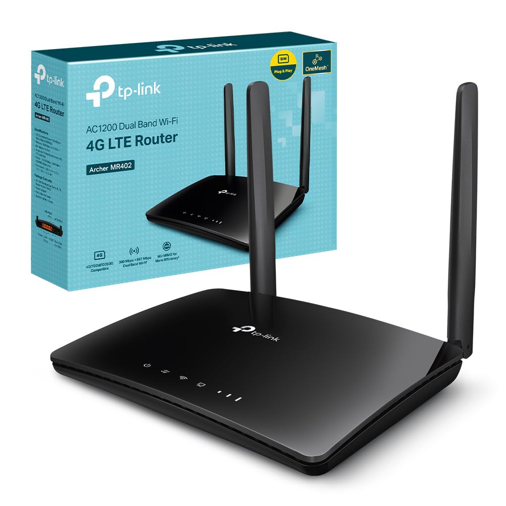 TP-Link Archer MR402 Routeur 4G LTE 150Mbps WiFi AC1200, Modem 4g, Box 4G, 2 SMA pour antenne Externe, 4 Ports RJ45, antennes Amovibles, Déverrouillé, Compatible Tous opérateurs