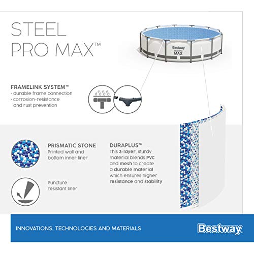 Bestway Steel Pro Max Piscine Hors-Sol Ronde avec Pompe de Filtration Gris Ø 427 x 84 cm