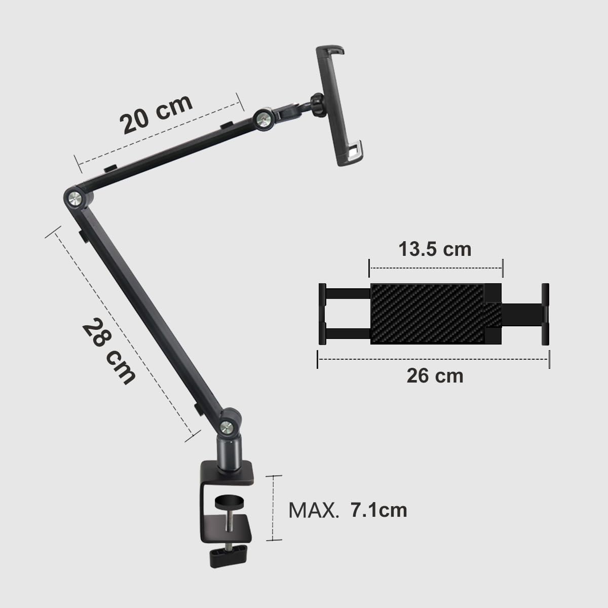 MSDONG Support de tablette pour iPad, portable, support de bureau pour écran de 15,6 à 16 ", manches longues en aluminium avec base rotative à 360 °, compatible avec écran de 4,7 à 16", iPad, Kindle