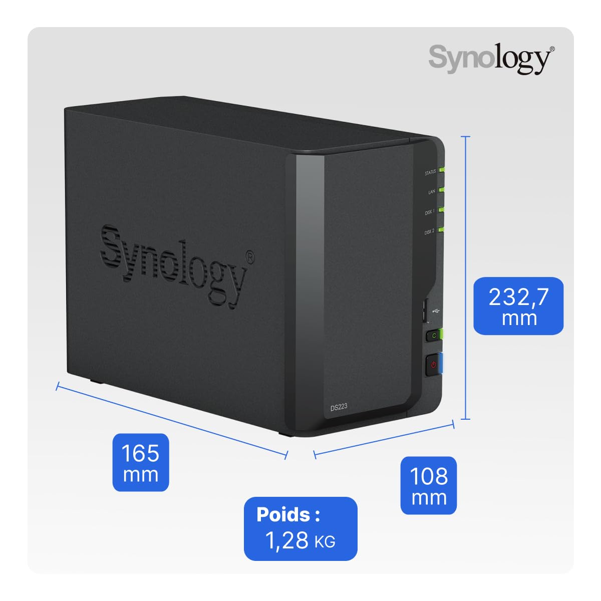 Synology 2-Bay DS223 Realtek-RTD1619B-CPU BRAS, Windows 10 Home