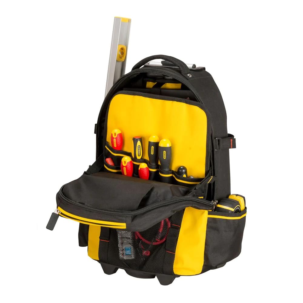 STANLEY FATMAX Sac à Dos Porte-Outils à Roulettes - Nylon Ultra Résistant 600 Deniers - Multipoches - Double Fermeture Zip - Roues Robustes et Maniables - Poignée Télescopique 1-79-215