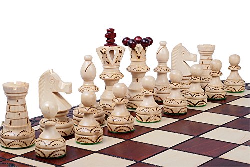 Magnifique jeu d'échecs en bois fabriqué à la main avec planche en bois et pièces d'échecs fabriquées à la main – 1 à 2 joueurs, idée cadeau (55 cm)