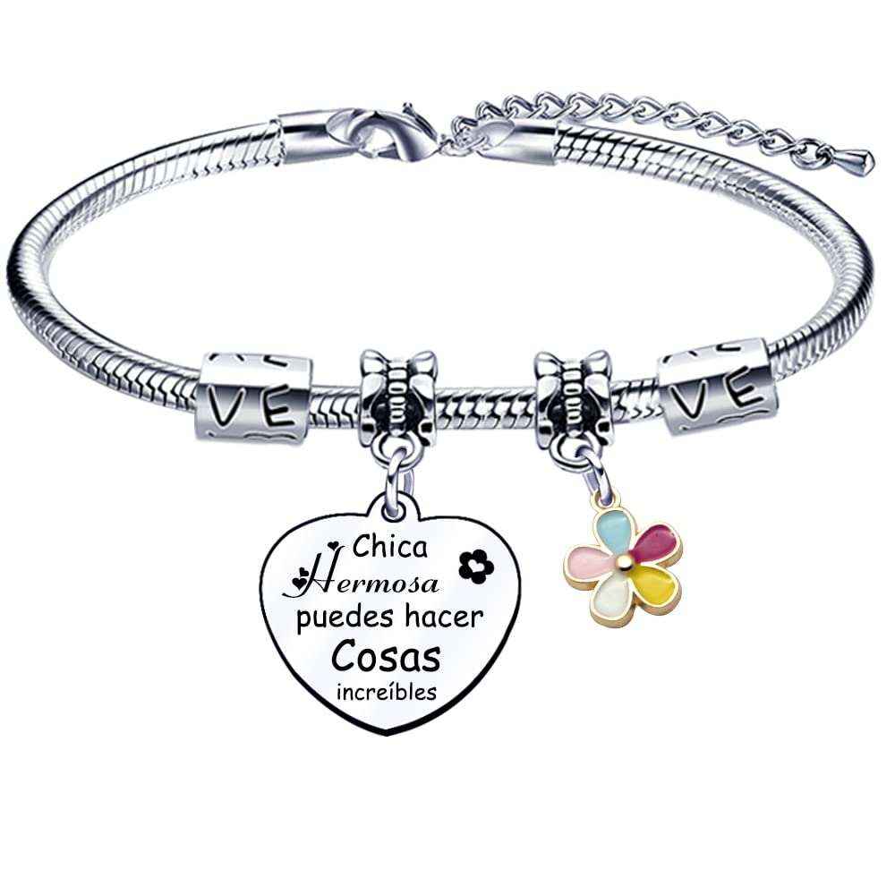 VZIUYTRE Pulsera Inspiradora para Mujer, Pulseras de Acero Inoxidable Ajustable, Pulsera Mujer Personalizada, Regalos Cumpleaños para Mujer Chica Mamás Tías