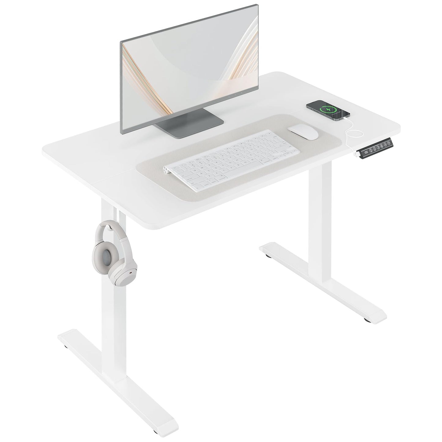 WOLTU Bureau Assis Debout 100x60cm, Bureau Électrique, Bureau Réglable en Hauteur, 72-120cm, avec Port USB, 4 Hauteurs de Mémoire, Système Anti-Collision, Blanc