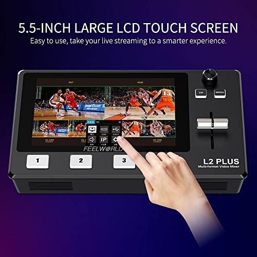 FEELWORLD L2 PLUS Mélangeur vidéo multi-caméras Écran tactile LCD 5,5" 4 x entrées HDMI Contrôle PTZ Clé chroma USB3.0 diffusion en direct