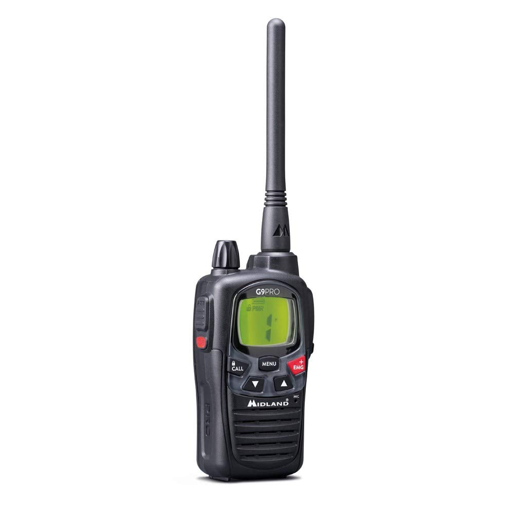 Midland G9 PRO Radio Talkie Walkie Étanche, IPX4 pour Extérieur, 32 Canaux PMR446 - 1 Émetteur-Récepteur, Piles AA 1800 mAh Rechargeables, Chargeur et Clip de Ceinture