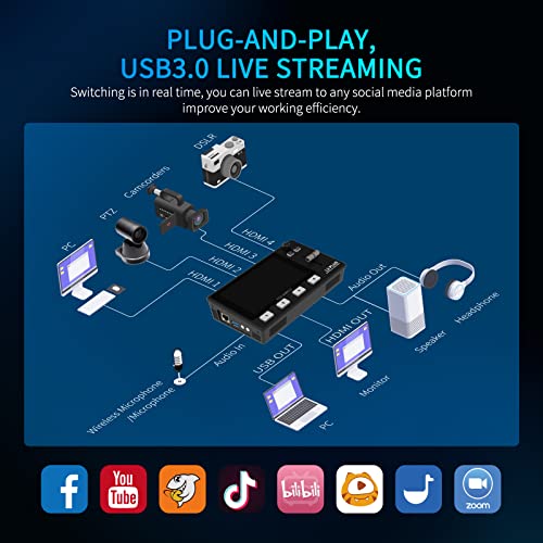 FEELWORLD L2 PLUS Mélangeur vidéo multi-caméras Écran tactile LCD 5,5" 4 x entrées HDMI Contrôle PTZ Clé chroma USB3.0 diffusion en direct