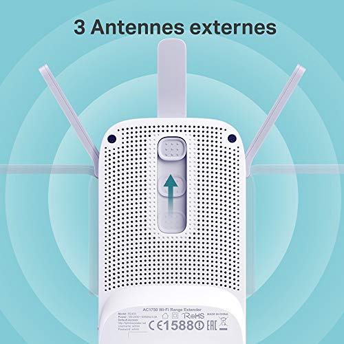 TP-Link Répéteur WiFi(RE450), Amplificateur WiFi AC1750, WiFi Extender, WiFi Booster, 1 Port Ethernet, couvre jusqu'à 140㎡, Compatible avec toutes les box internet, jusqu'à 140m²|20 appareils