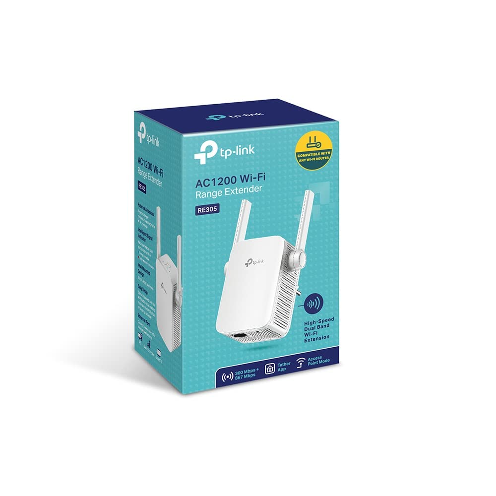 TP-Link Répéteur WiFi RE305 Amplificateur WiFi AC1200, WiFi Extender jusqu'à 120㎡, répéteur wifi puissant avec un port Ethernet, Compatible avec toutes les box internet, Jusqu'à 120m²|18 appareils