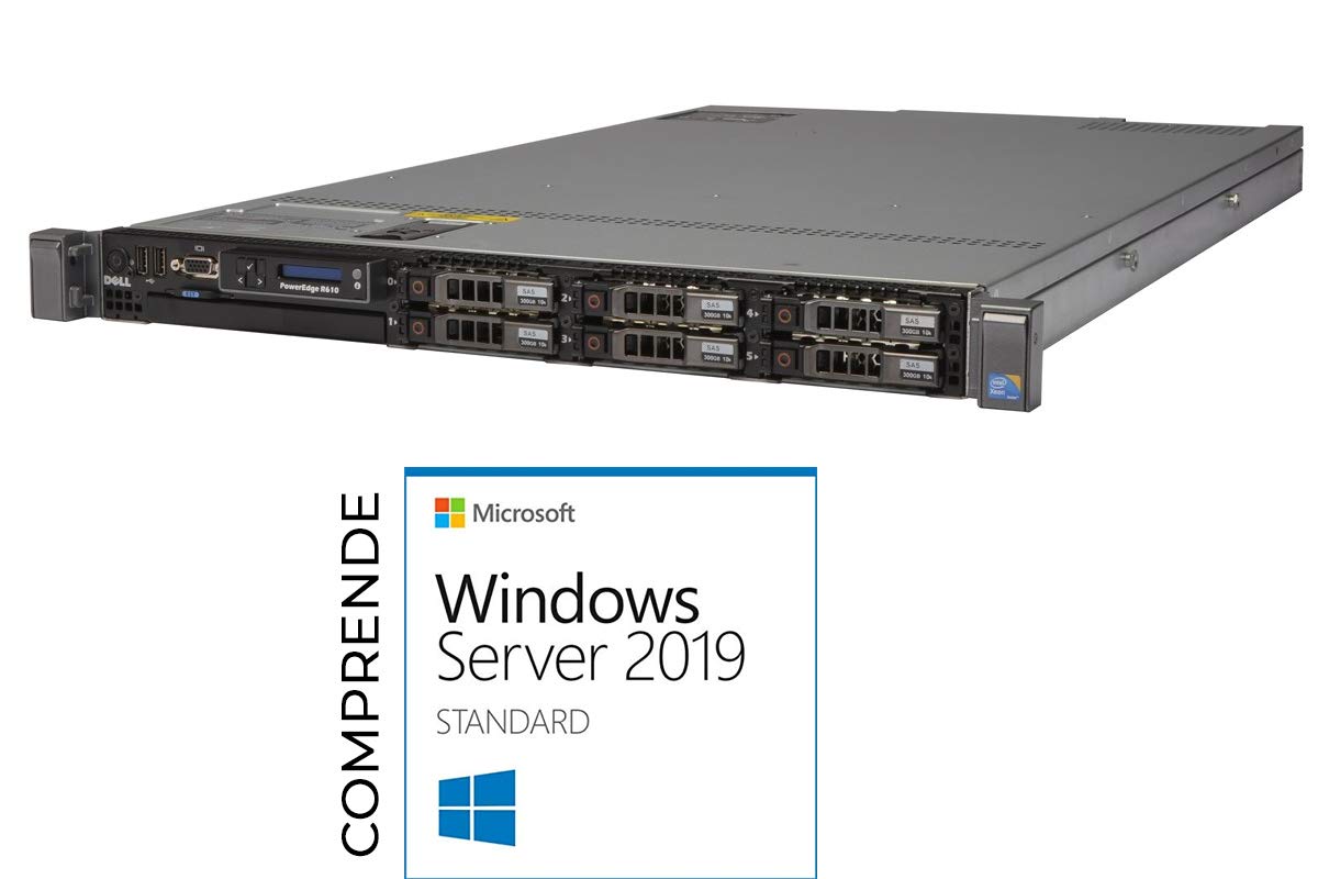 DELL PowerEdge R610 2 x processeur Intel Xeon QuadCore E5620 32 Go DDR3 Reg, HDD 2 x 600 Go SAS 2,5 ", Rack 1U, 2 x LAN1000, H700 Raid Controller, Windows Server 2019 Standard (Reconditionné certifié)