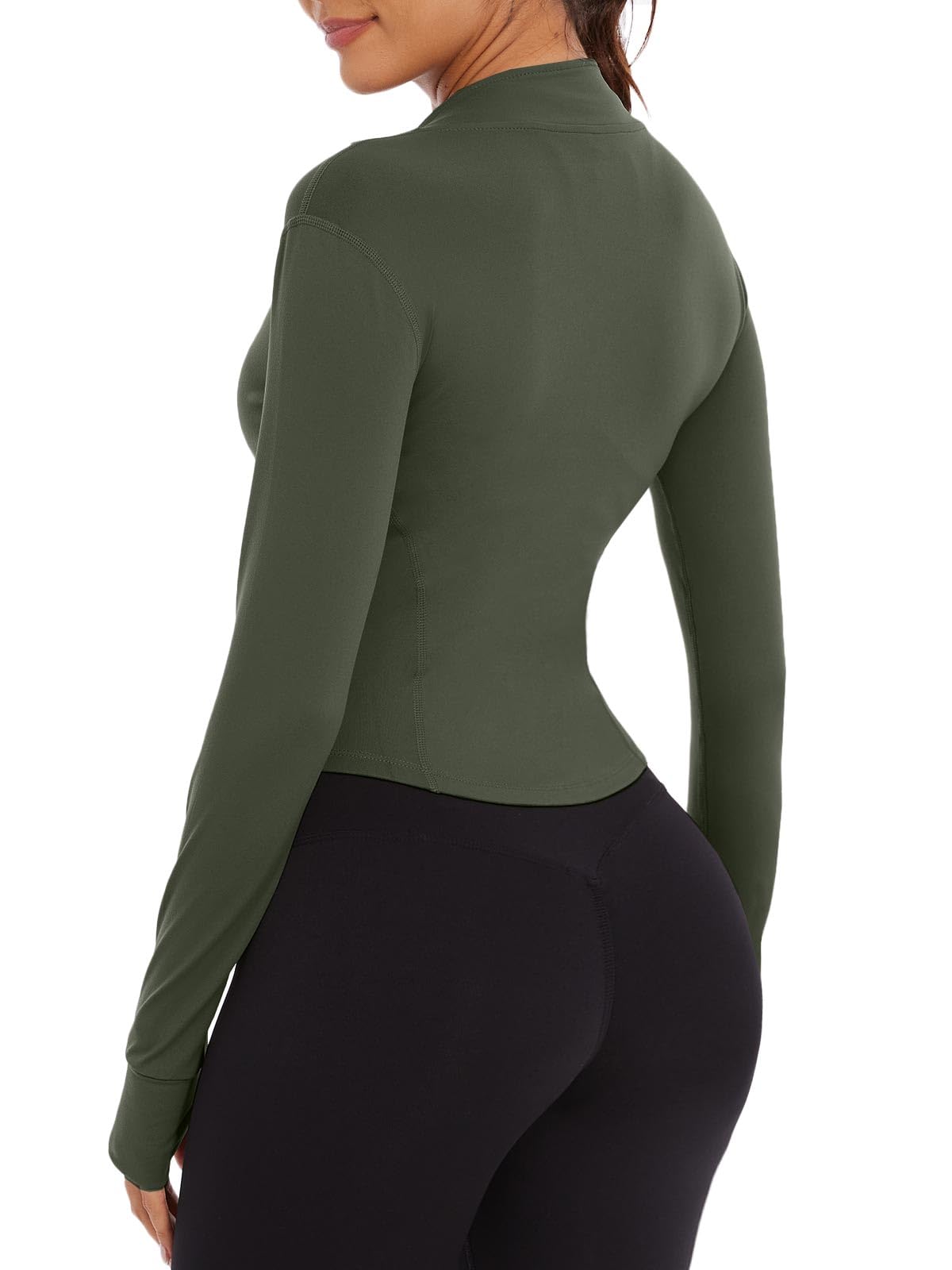 CheChury Femmes Sport Veste Zip Respirante Veste de Course à Manches Longues dégagée Haut Slim Respirant Haut Quickdry Trou Pouce Veste Jogging Yoga,Vert,XXL