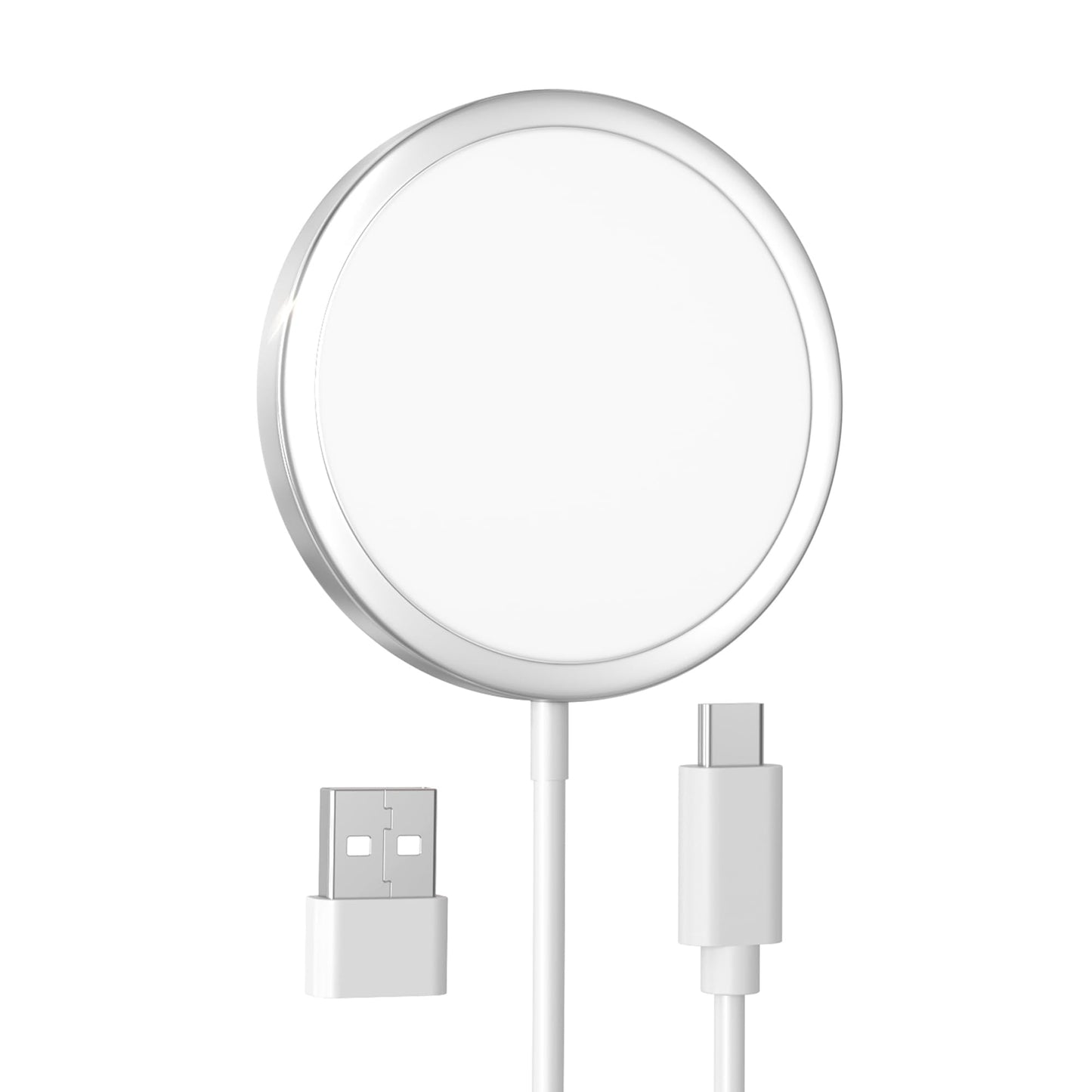 Chargeur sans Fil pour iPhone 15W, Chargeur Rapide Compatible avec MagSafe pour iPhone, Chargeur Magnétique vers USB‑C pour iPhone 16/15/15 Pro/15 Pro Max/14/13/12/11/X/XS/XR/AirPods 2-Blanc