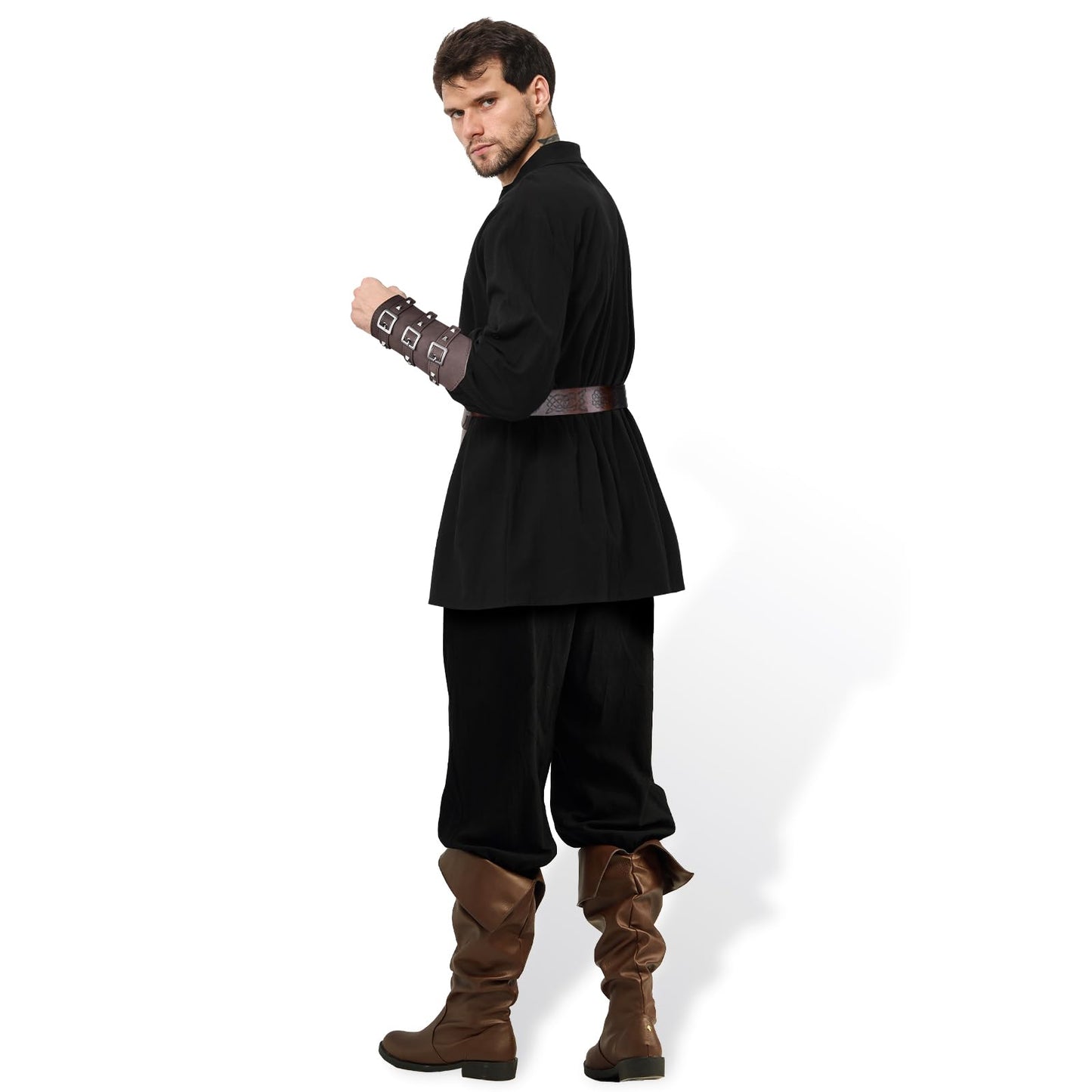 Ulikey Costume Medieval Homme, Vêtements Médiévaux Costume pour Hommes, Costumes Renaissance avec Chemise de Pirate Médiévale, Pantalon Médiéval Accessoire pour Homme (Noir, S)