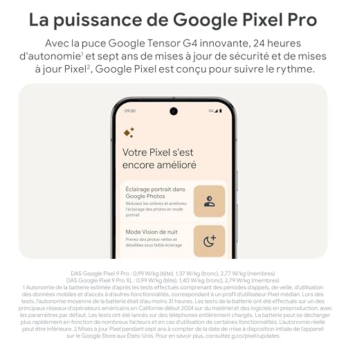 Google Pixel 9 Pro – Smartphone Android débloqué avec Gemini, Triple Appareil Photo arrière, 24 Heures d'autonomie et écran Super Actua 6,3 Pouces – Noir Volcanique, 256GB