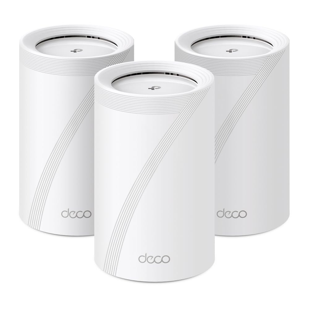 TP-Link Deco WiFi 7 Mesh BE9300 Deco tri-Bande BE65(3-Pack), Port Ethernet/Fibre 2,5 Gbit/s, Vitesse WiFi jusqu'à 9 Gbit/s, WPA3, canaux 320 MHz, 6 GHz