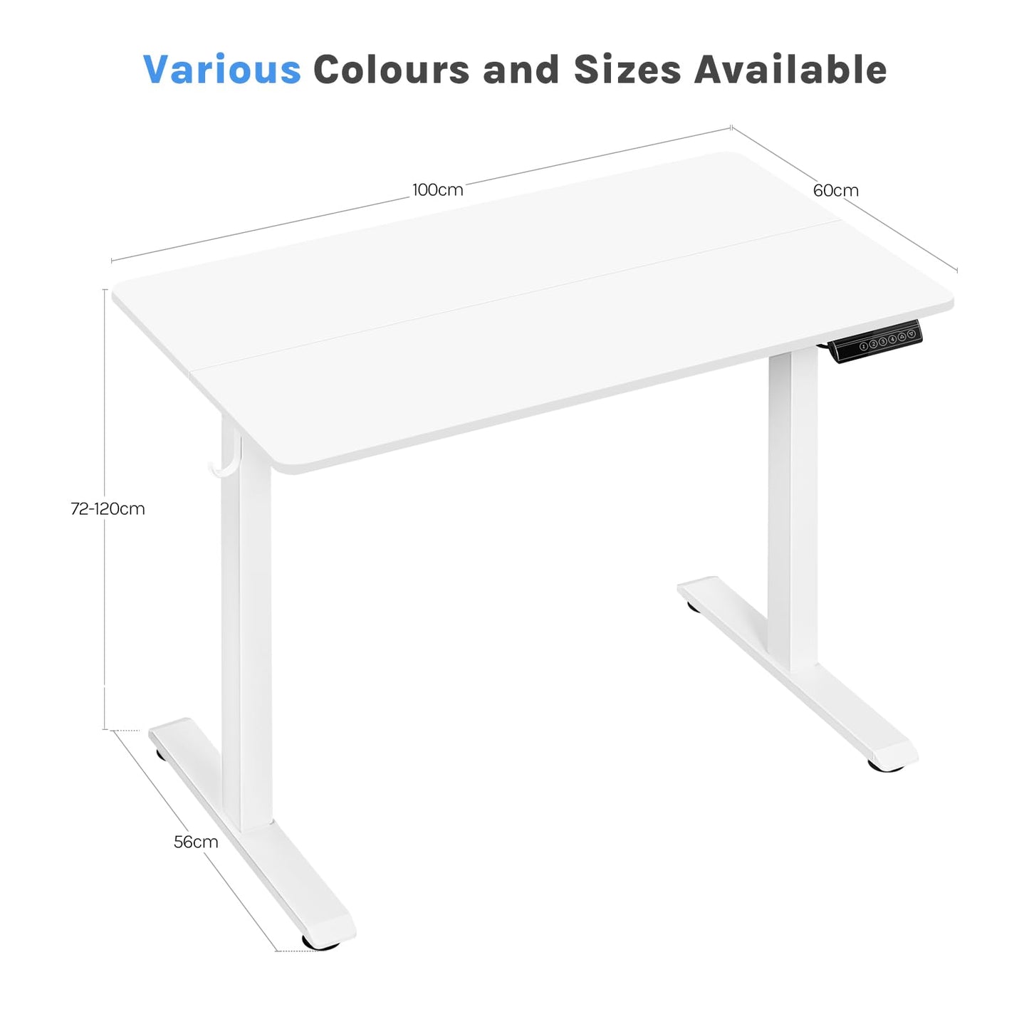 WOLTU Bureau Assis Debout 100x60cm, Bureau Électrique, Bureau Réglable en Hauteur, 72-120cm, avec Port USB, 4 Hauteurs de Mémoire, Système Anti-Collision, Blanc