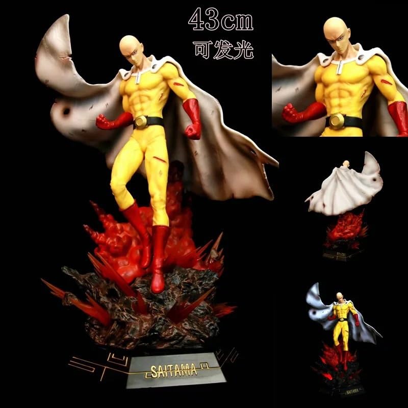 Figurine One Punch Man avec lumière Saitama Anime Grande statuette robuste Décoration de bureau Figurine d'action Ornements 43 cm