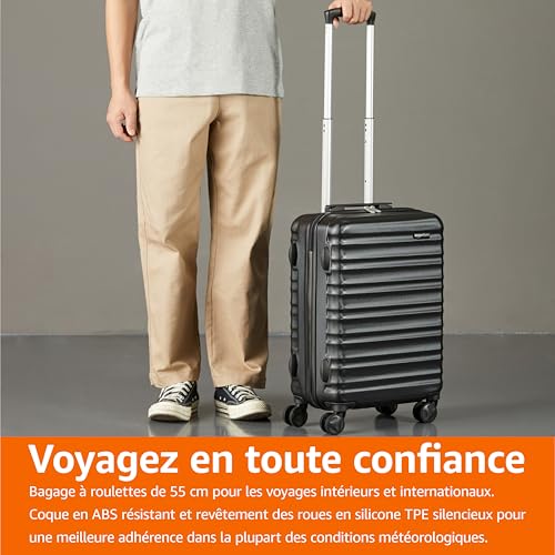 Amazon Basics Bagage à roulettes rigide- 55 cm Taille cabine, Noir Approuvé pour Ryanair et la plupart des compagnies low cost