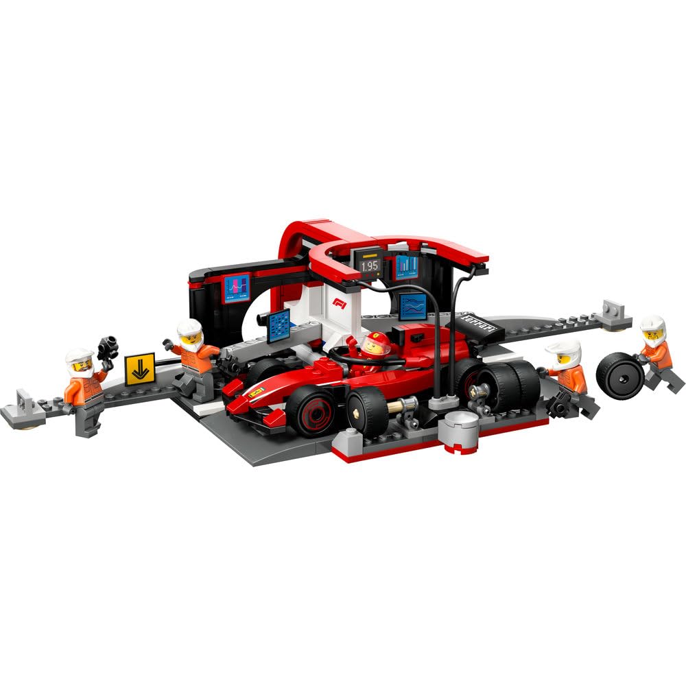 LEGO City Arrêt au Stand de F1 avec Voiture Ferrari - Jeu de Construction de Formule 1 avec minifigurine de Pilote et 4 mécaniciens - Cadeau d’Anniversaire pour Les passionnés de mécanique 60443