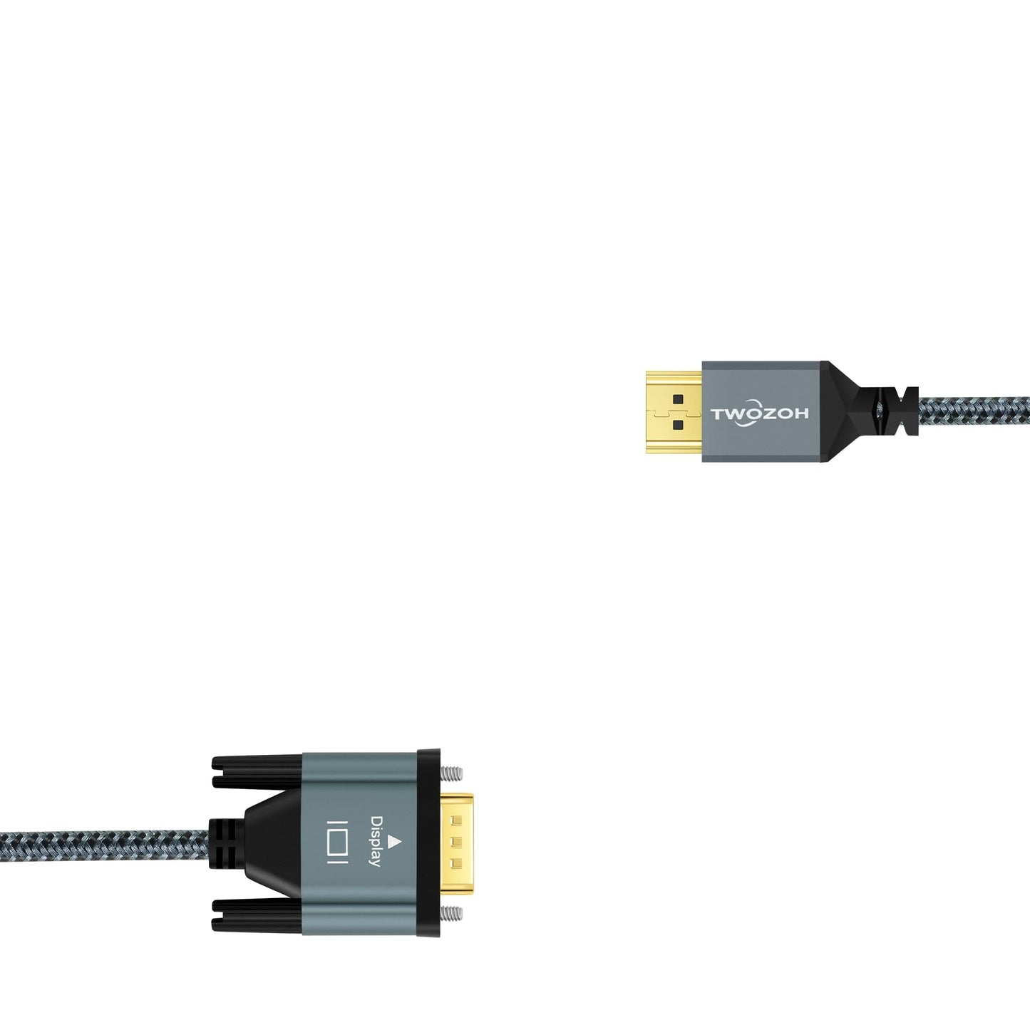 Twozoh Câble HDMI vers VGA 1M, Coque en alliage d'aluminium en nylon tressé et support plaqué or 1080P/60Hz