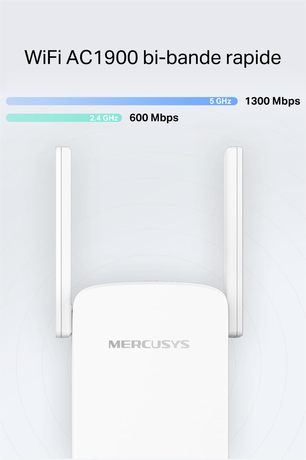 MERCUSYS ME50G TP-Link Répéteur WiFi, Amplificateur Bi-bande WiFi AC1900 Mbps, Extender WiFi, quatre antennes à gain élevé réglables, 1 Port Gigabit, MU-MIMO, Compatible avec toutes les box internet