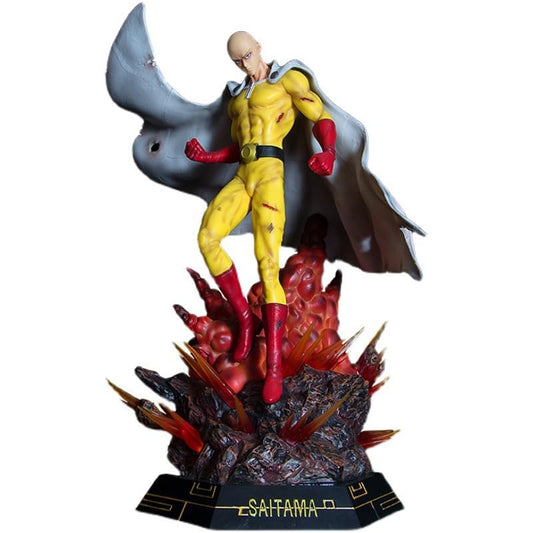 Figurine One Punch Man avec lumière Saitama Anime Grande statuette robuste Décoration de bureau Figurine d'action Ornements 43 cm