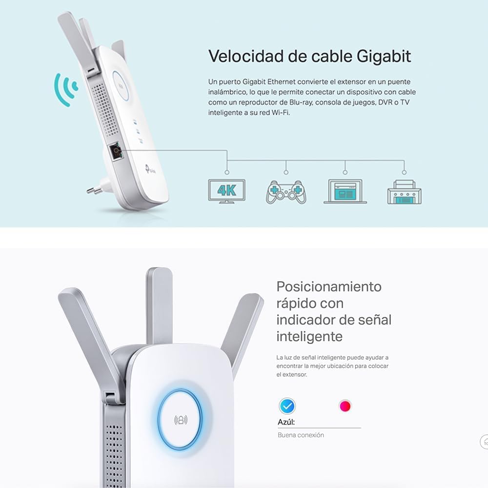 TP-Link Répéteur WiFi(RE450), Amplificateur WiFi AC1750, WiFi Extender, WiFi Booster, 1 Port Ethernet, couvre jusqu'à 140㎡, Compatible avec toutes les box internet, jusqu'à 140m²|20 appareils