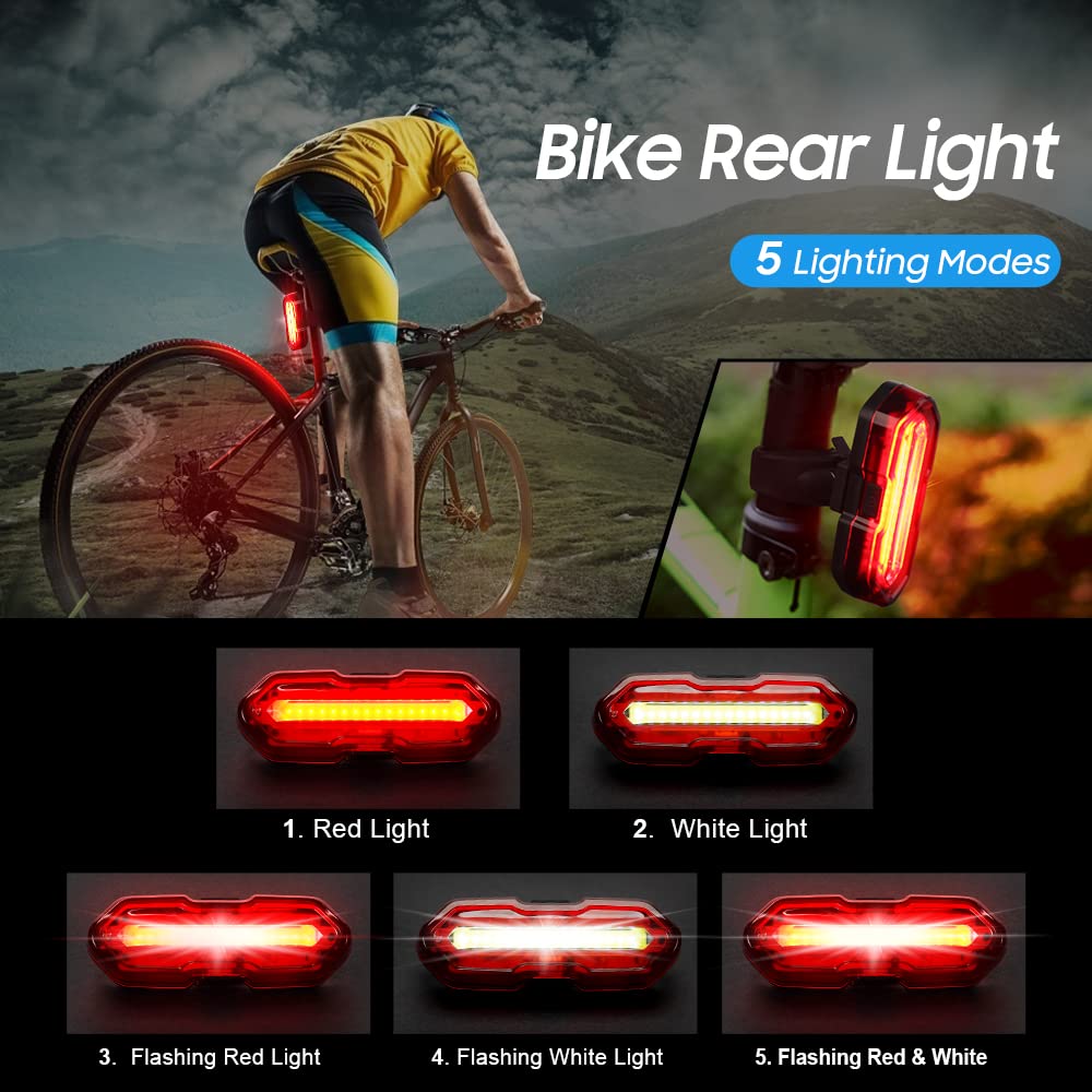 Lumiere Velo Avant et Arriere Lampe Velo LED Puissantes avec Buzzer Eclairage Velo USB Rechargeable Lumière Vélo Étanche IP65 Phare de Vélo 3 Modes et Feu Arriere Velo 5 Modes Accessoires Velo