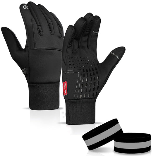 ZOCONE Gants Velo Hiver, Gants de Course Gants à éCran Tactile, Chauds Coupe-Vent Gants de Plein air Hommes Femmes, avec 1 Paire de Brassards Sport Réfléchissants pour Conduite, Vélo, Course