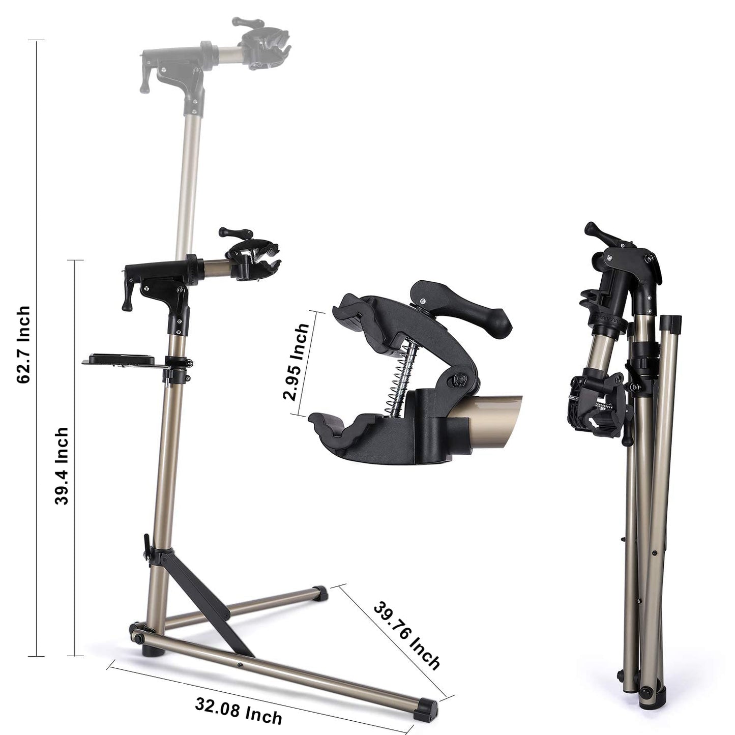 CXWXC Support de réparation de vélo, Pieds d’Atelier, en Aluminium, avec Plateau à Outils magnétique, Réglable, Léger, Portatif, pour Entretien et Réparation Bicyclette Champagne (Champagne)