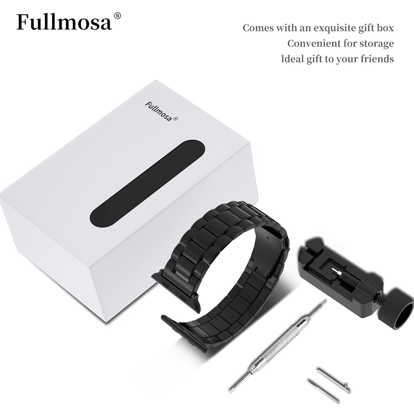 Fullmosa Compatible avec Bracelet Apple Watch 42mm/44mm/45mm en Acier INOX Compatible pour Bracelet apple watch Se Se 2 Series 9/8/7/6/5/4/3/2/1(Noir,42mm/44mm/45mm)