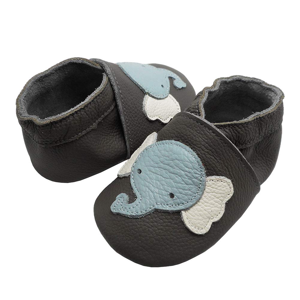 YIHAKIDS Chaussures Bébé en Cuir Doux- Bébé Chaussure - Chaussons bébé en Cuir Souple(Size L,Gris，12-18 Mois,23 EU)