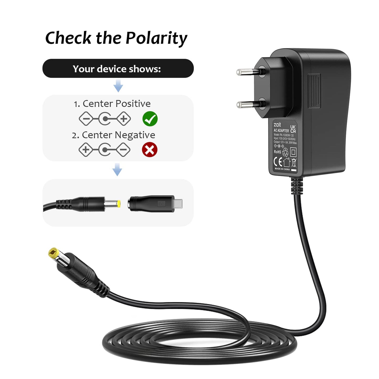 Zolt 36W 12V 3A Alimentation Universelle 12V 1A 2A 3A Transformateur d'alimentation AC avec 9 Prises DC pour l'électronique, 3000mA Max.