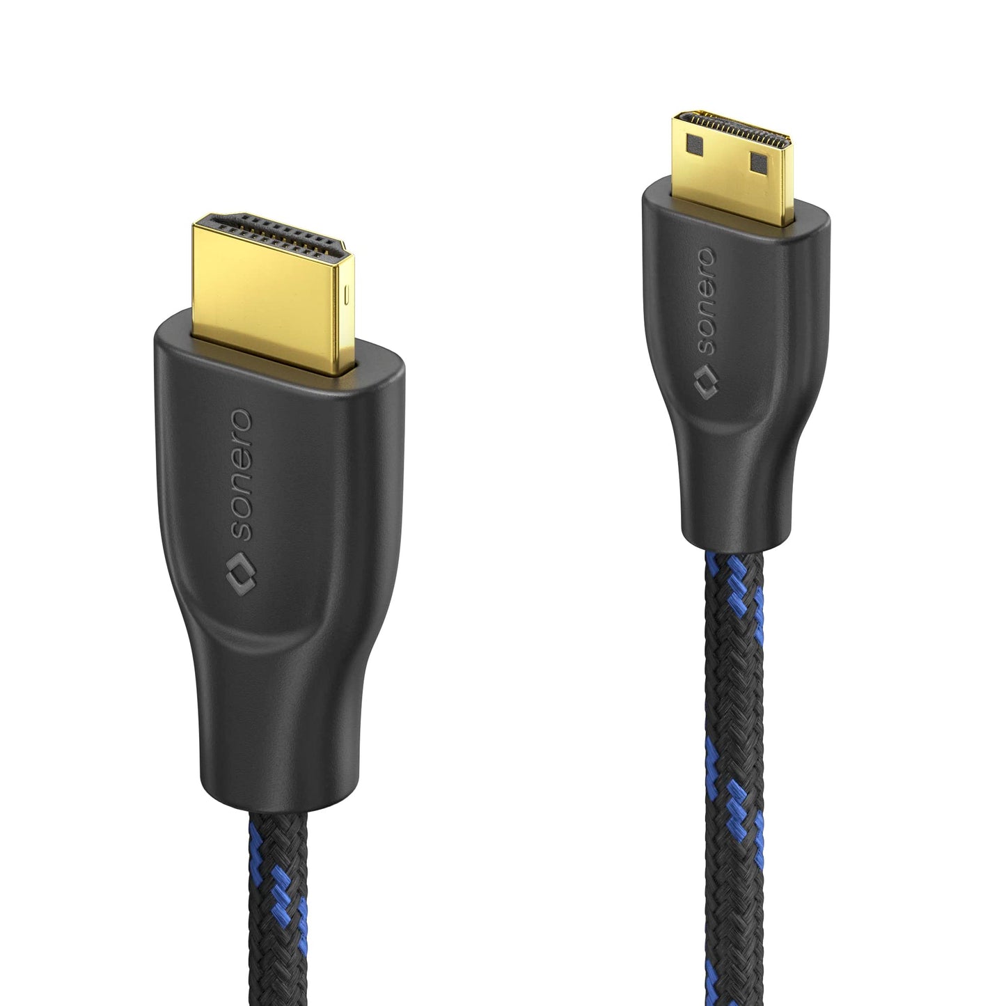 Sonero® câble Premium High Speed Mini HDMI vers HDMI 4K, fiche Mini HDMI C vers fiche HDMI A, contacts plaqués Or, double blindage, gaine textile, 3.00m