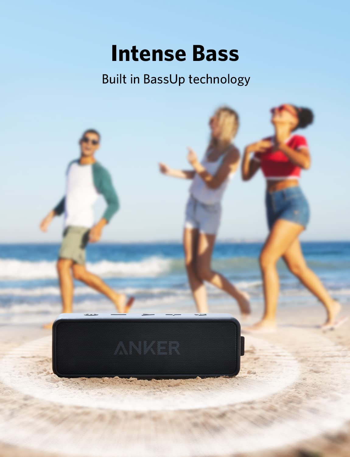 Anker Enceinte Bluetooth Portable, SoundCore 2 Haut Parleur sans fil avec basses puissantes, autonomie de 24 heures, porté de 20 m, étanche waterproof IPX7 et microphone intégré - Noir