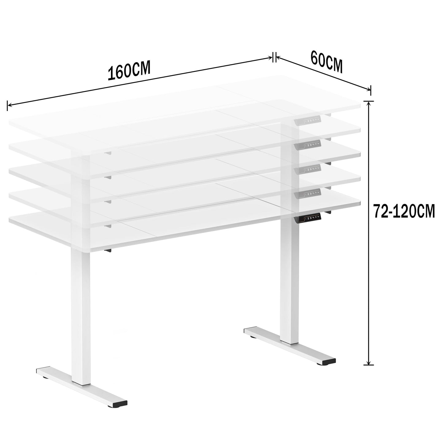 SogesHome Bureau électrique réglable en hauteur 160 cm x 60 cm Table assise debout Table réglable Bureau d'ordinateur avec contrôle de mémoire Bureau intelligent