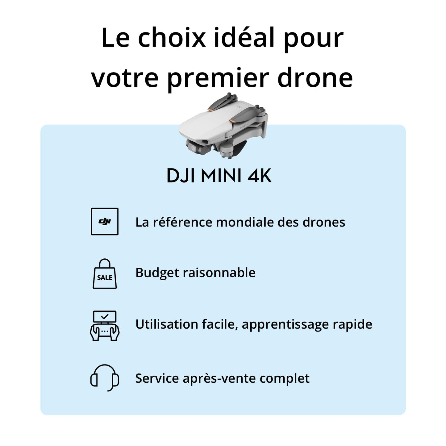 DJI Mini 4K, Drone Caméra 4K UHD, Moins de 249 g, Stabilisation de la Nacelle à 3 Axes, Transmission Vidéo sur 10 km, Retour Auto, Résistance au Vent, Temps de Vol max. de 31 min, C0, QuickShots