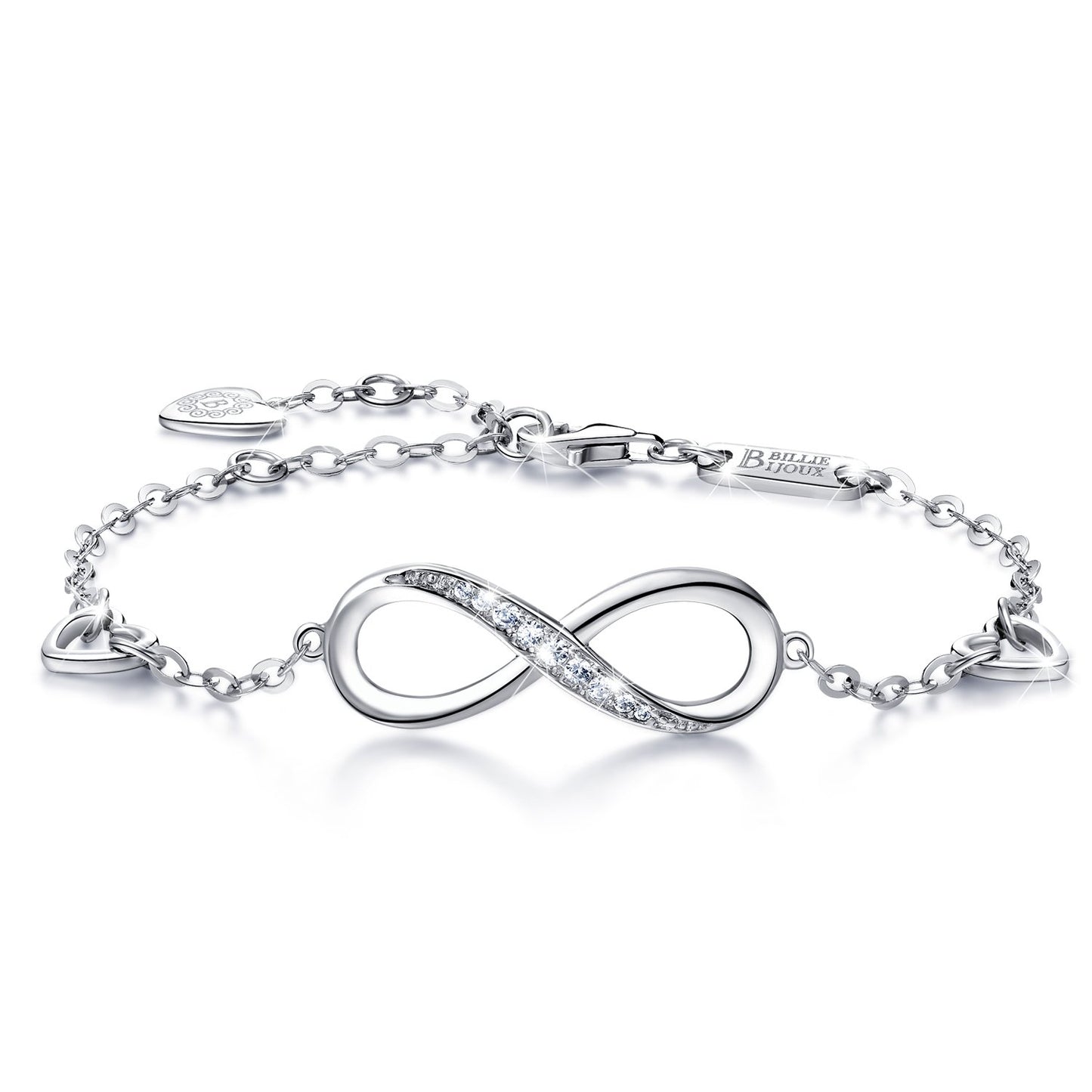 Billie Bijoux 925 Argent Fin Bracelet Infini Damour sans Fin Symbole Bracelet réglable avec Charme pour Femme la fête des mères (1-Silver)