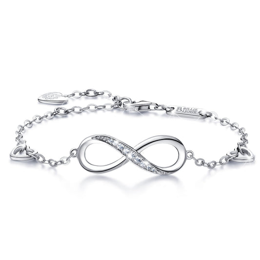 Billie Bijoux 925 Argent Fin Bracelet Infini Damour sans Fin Symbole Bracelet réglable avec Charme pour Femme la fête des mères (1-Silver)