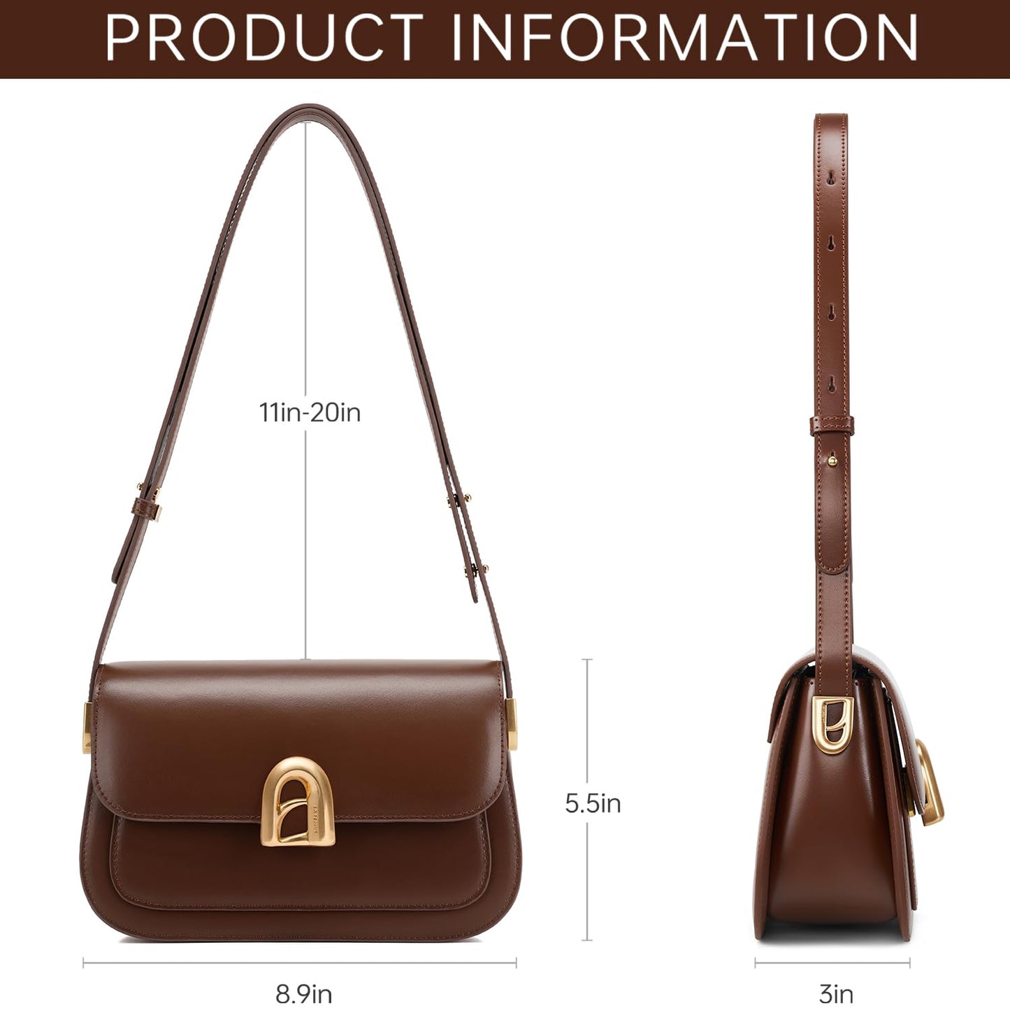 LA FESTIN Sac à bandoulière en cuir pour femme – Sacs à main à bandoulière réglable pour femme, sacs à main de créateur (Brun Caramel)