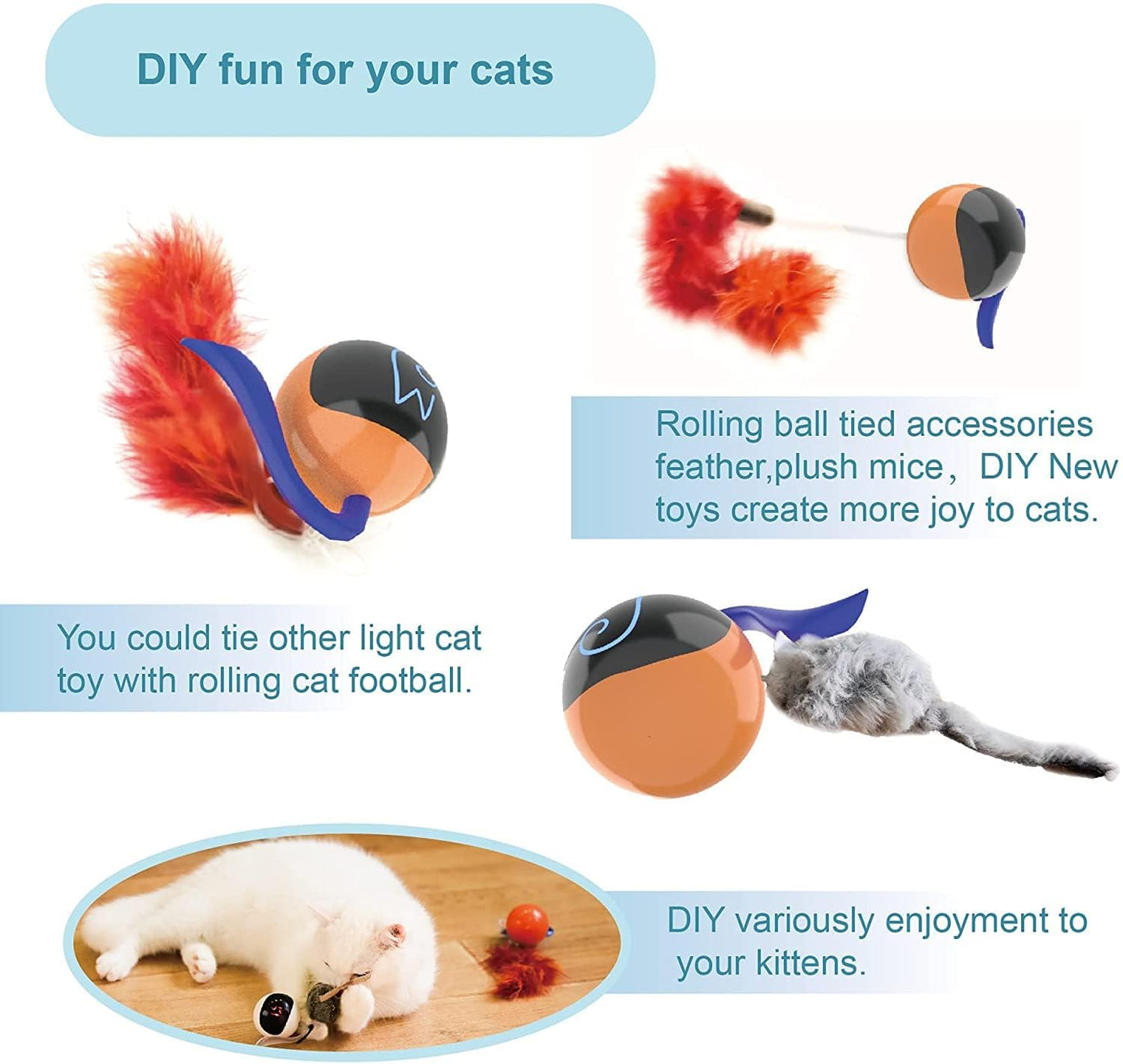 Migipaws Ensemble de Jouets interactifs pour Chat, traqueur Amusant, Balle de Poursuite Automatique à Rouler avec Queue Moelleuse, Une Petite Souris, Rechargeable (Orange)