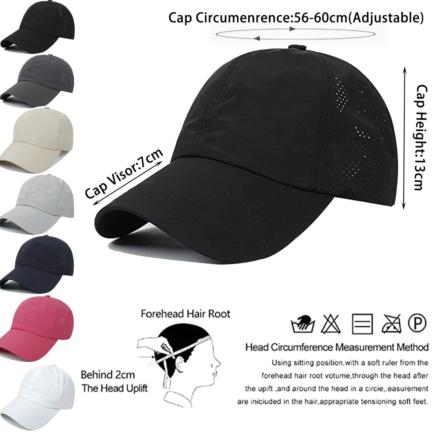 Queue de Cheval Casquette de Baseball, Léger Réglable Séchage Rapide Respirante Anti-Soleil UV, Unisexe Couleur Messy Casquette Cross Hat (Noir)