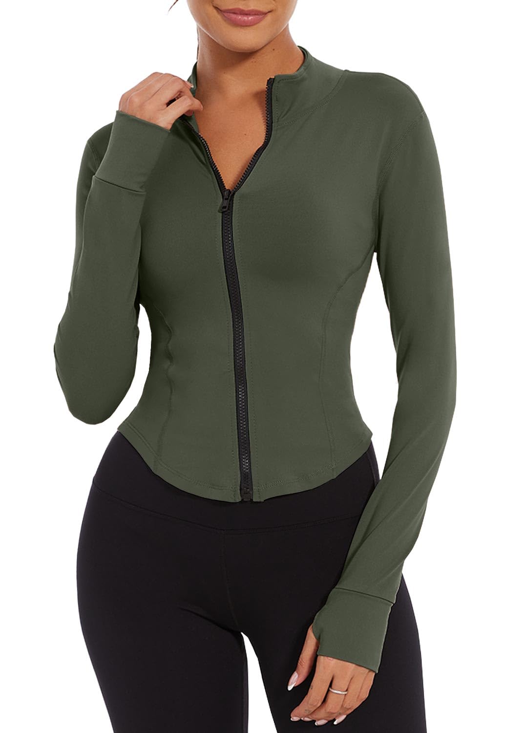 CheChury Femmes Sport Veste Zip Respirante Veste de Course à Manches Longues dégagée Haut Slim Respirant Haut Quickdry Trou Pouce Veste Jogging Yoga,Vert,XXL