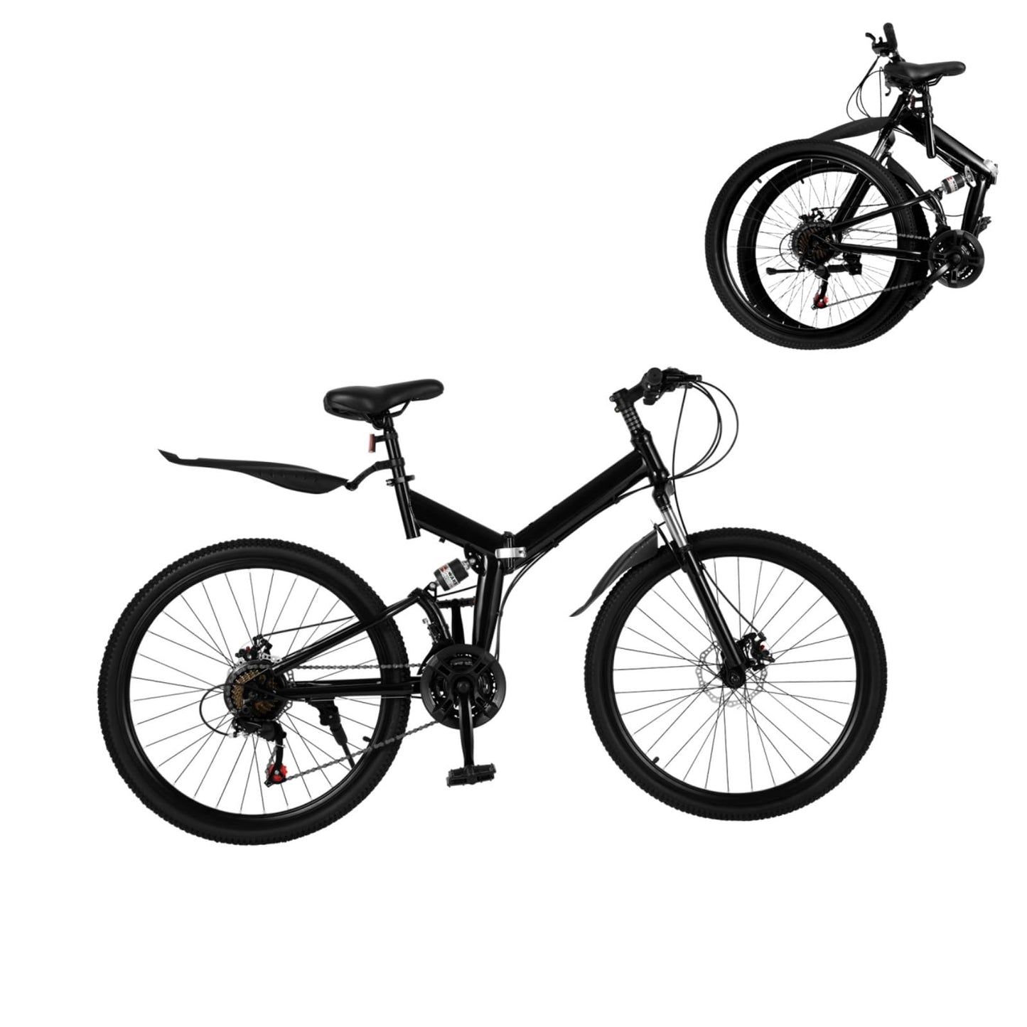 ARBGO VTT 26", vélo pliant, noir, VTT de qualité supérieure, vélo pliant en acier à haute teneur en carbone, 21 vitesses, siège réglable, frein à disque