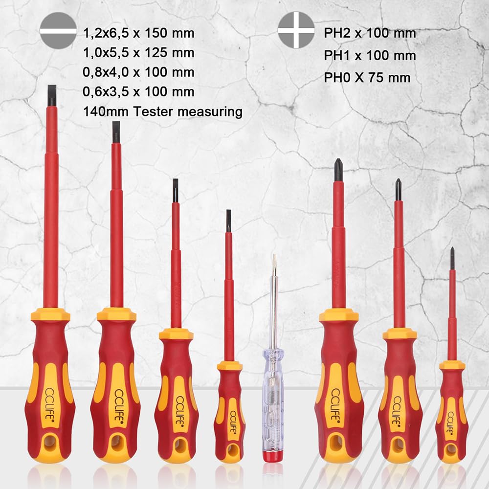 CCLIFE Jeu de 11pcs VDE Tournevis et Pinces outils électricien isolé 1000V avec testeur de tension, Coffret tournevis tête plats et PH cruciformes, Poignée en caoutchouc antidérapante