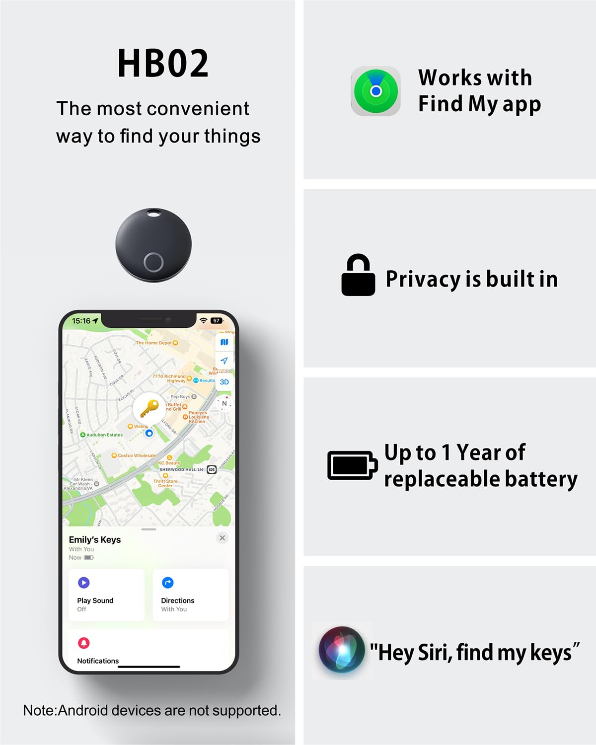 Reyke Smart Tag, Traqueur de Bagages, Fonctionne avec Apple Find My (iOS Uniquement), Localisateur d'Articles pour Clés, Sac à Dos, Portefeuille, Animaux Domestiques, Étanchéité, 1 Pièce