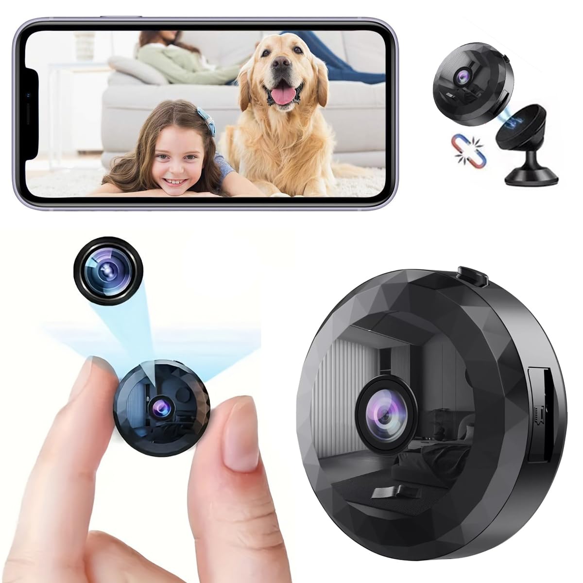 DVONE Mini Caméra Espion, WiFi 1080P HD Mini Caméra de Surveillance Interieur/Extérieur sans Fil avec Audio et Vidéo, avec Enregistrement Longue Batteries, pour l'extérieur/intérieur