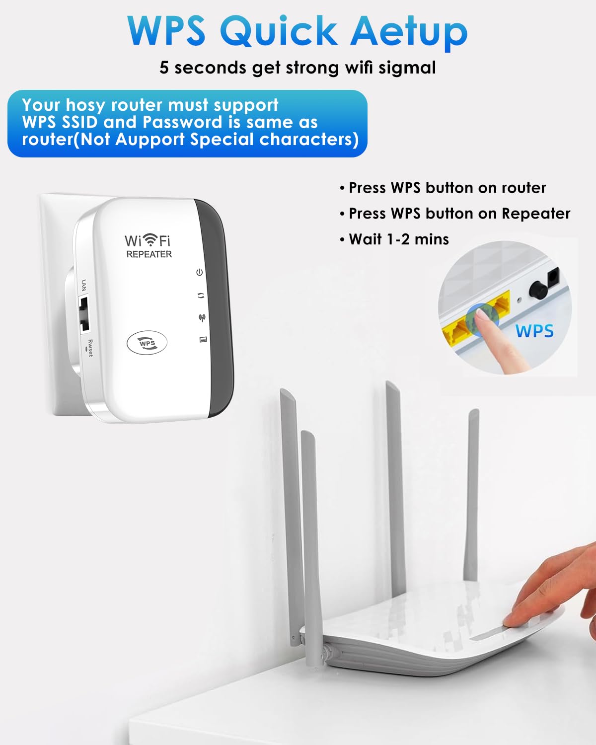 Amplificateur WiFi/Repeteur WiFi, Nouveau Répéteur WiFi Puissant sans Fil 300Mbps/2.4GHz, WiFi Range Booster WiFi avec Port Ethernet, WiFi Extender avec 2 Modes Connectez Plusieurs appareils -Blanc